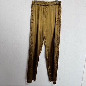 Taylor Swift Fearless Olive Gold Satin Pajama Pants Butterfly & Floral Trim XL